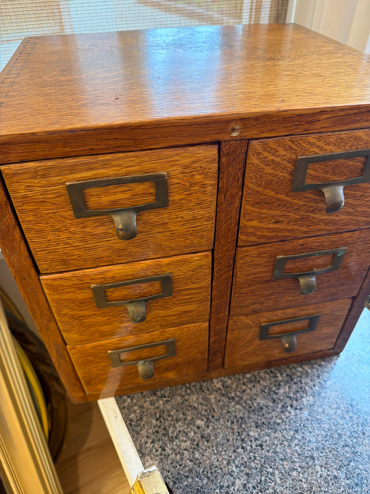 Solid vintage table top filing cabinet