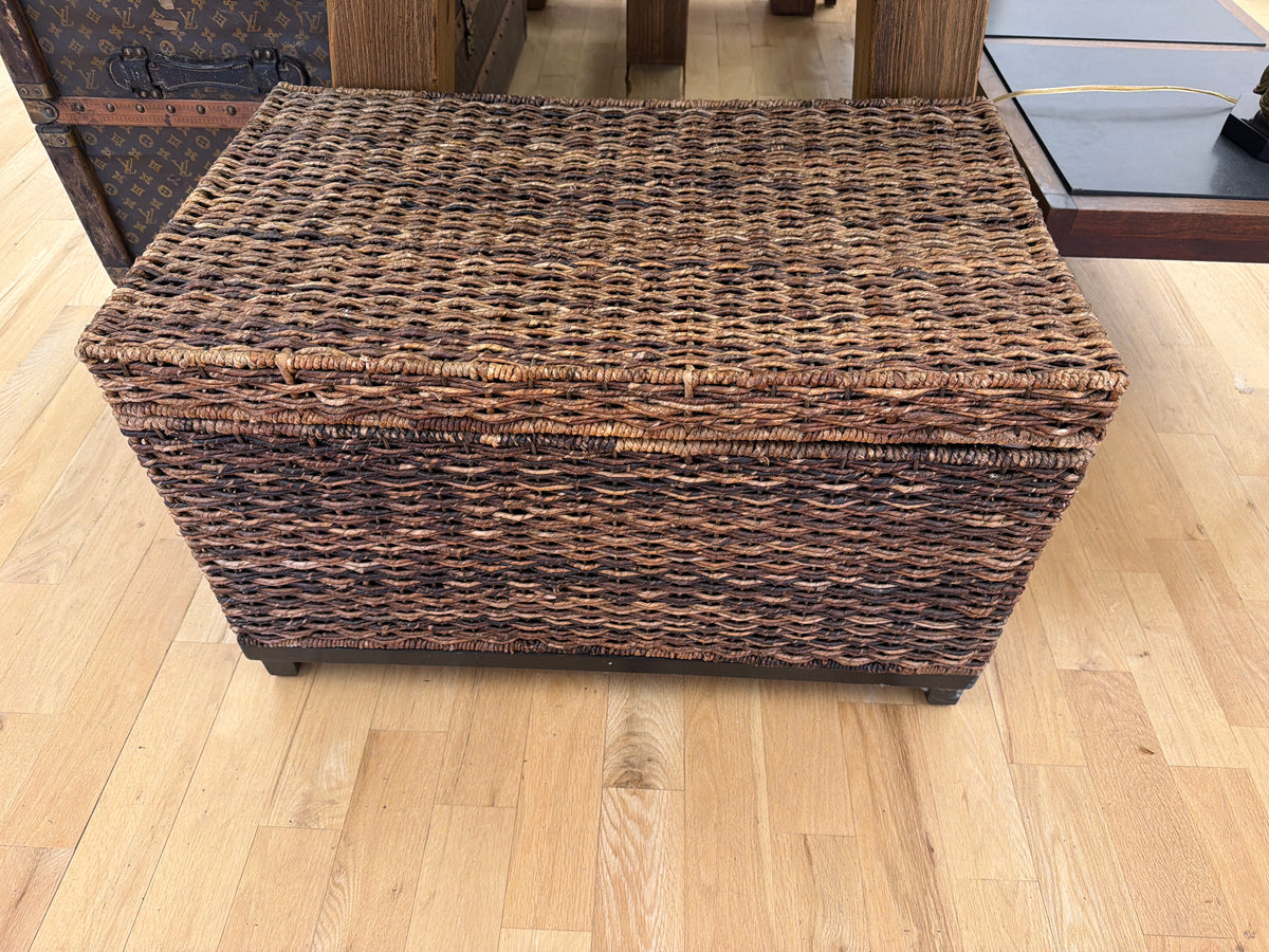 Lidded wicker storage chest
