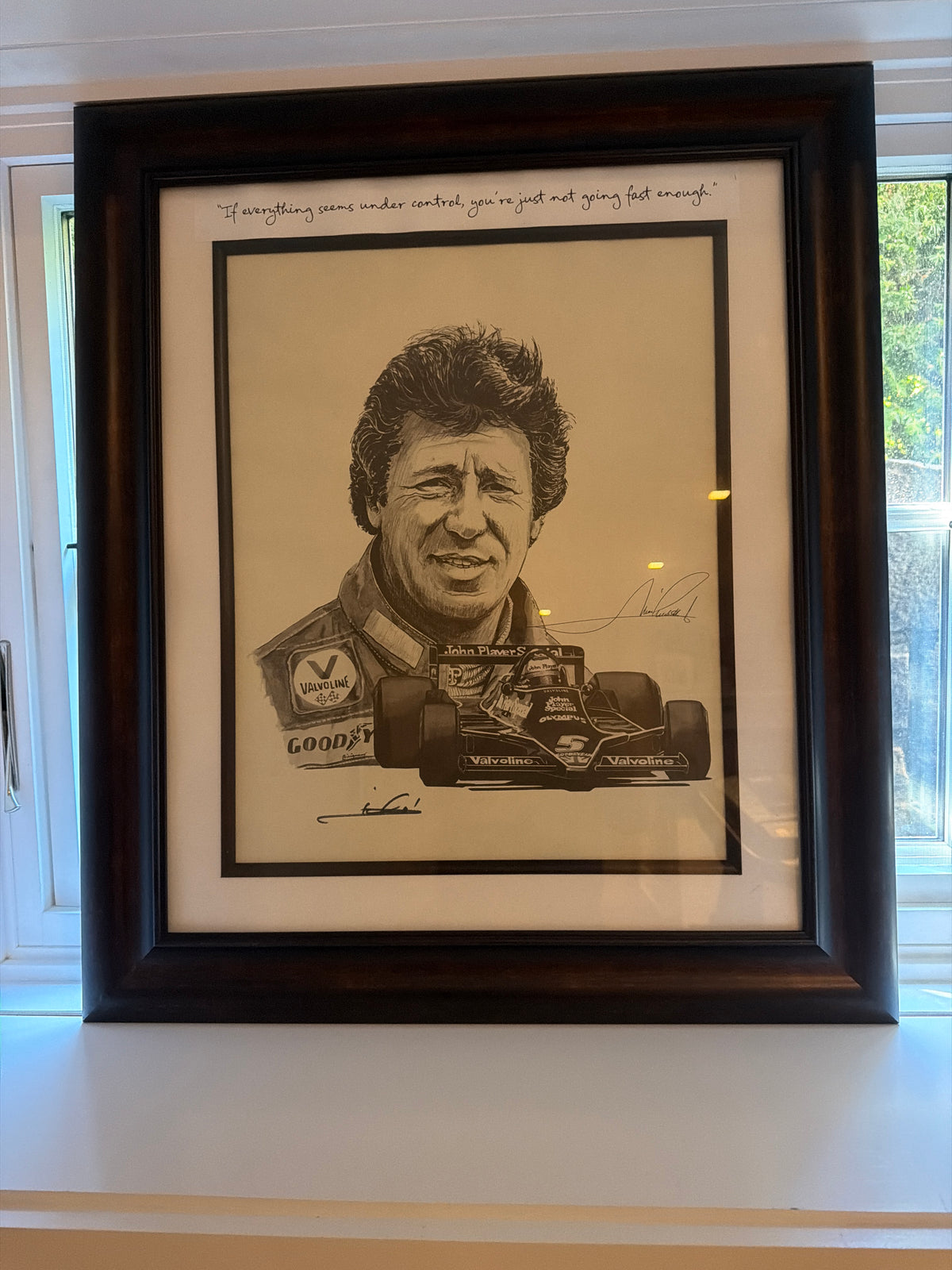 Signed Mario Andretti image and quotation