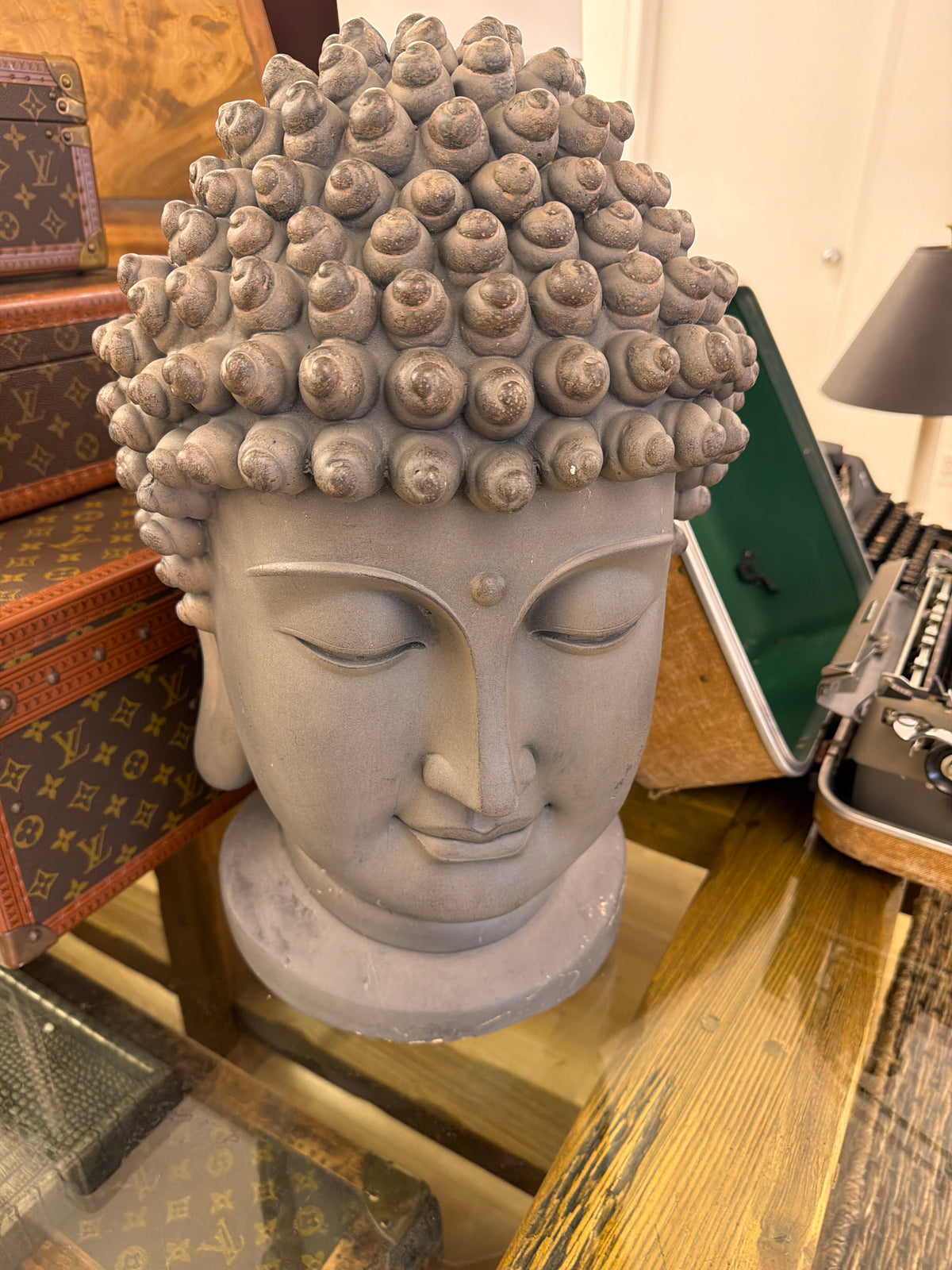 Budhha’s head in concrete.