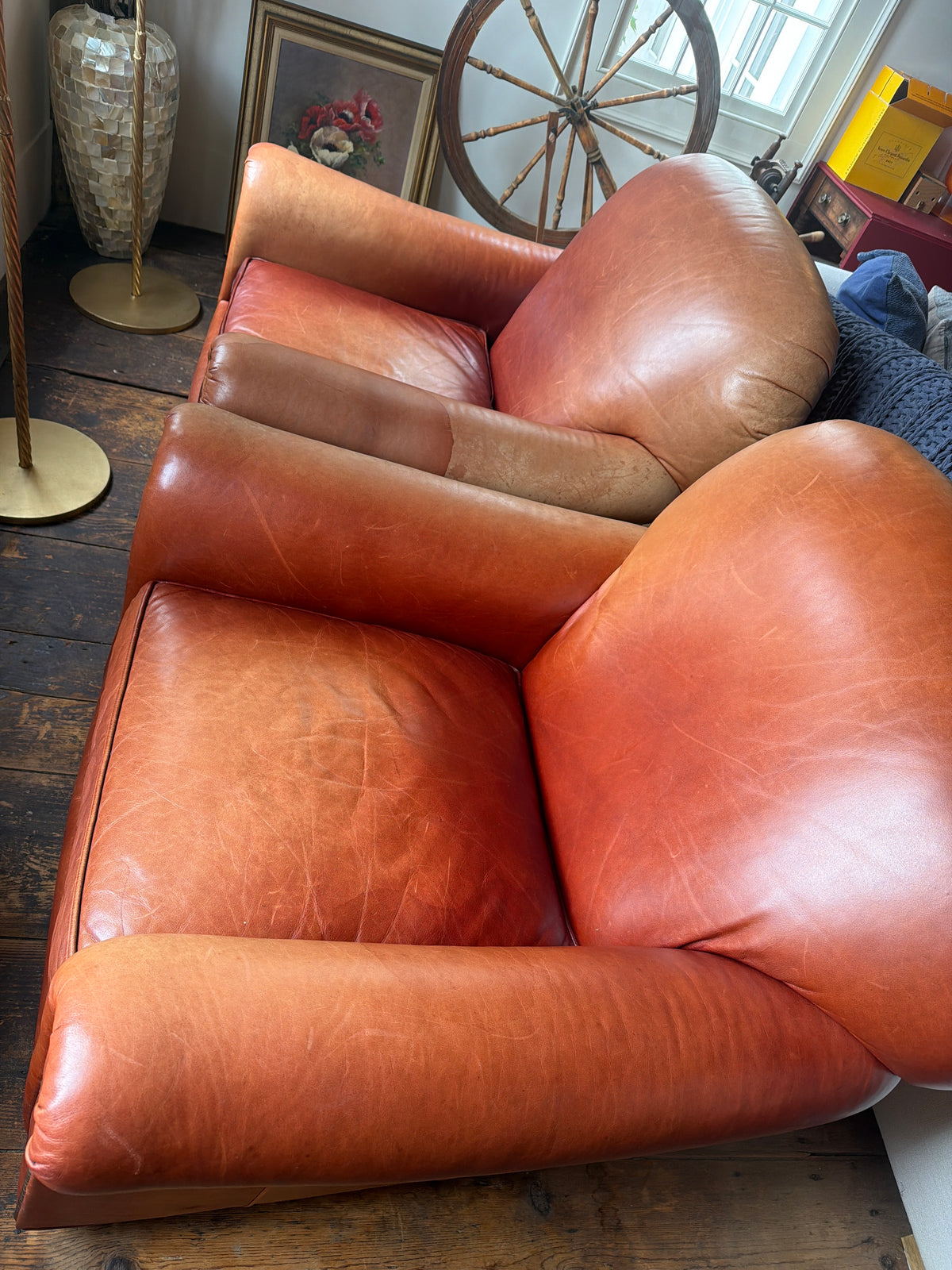 Lee Industries pair of leather club chairs