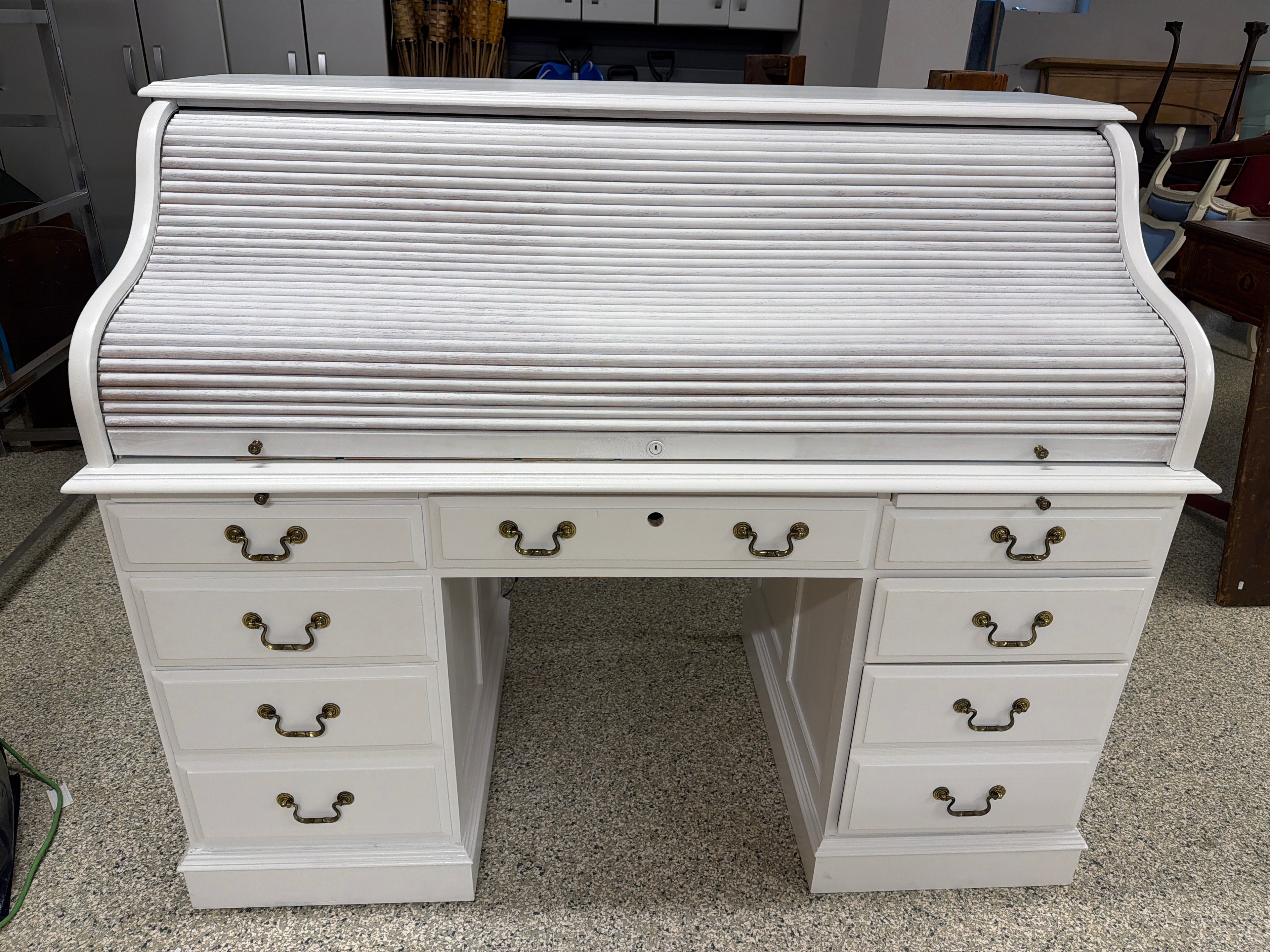 White roll top desk