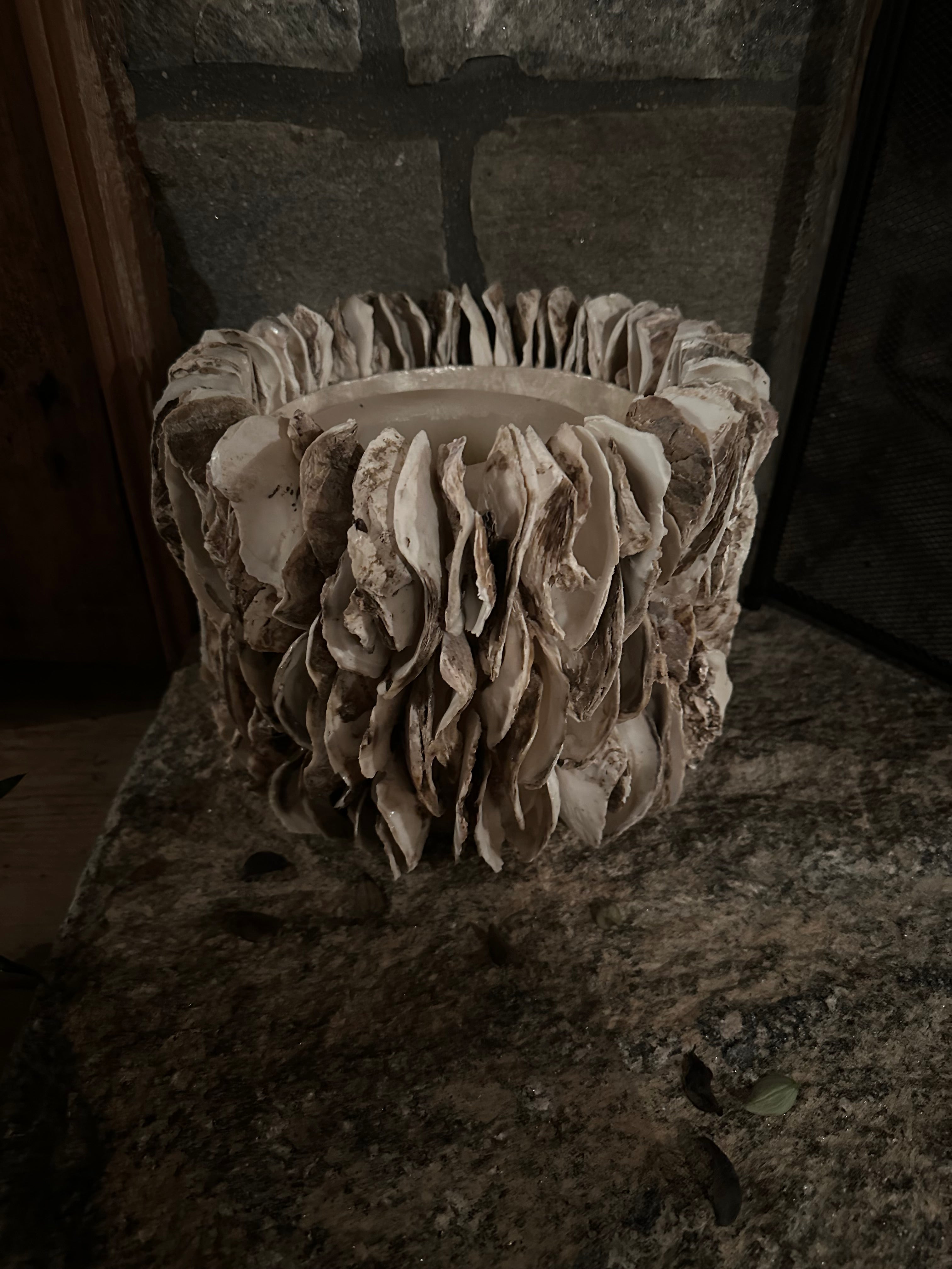 Hand made oyster shell candle holder
