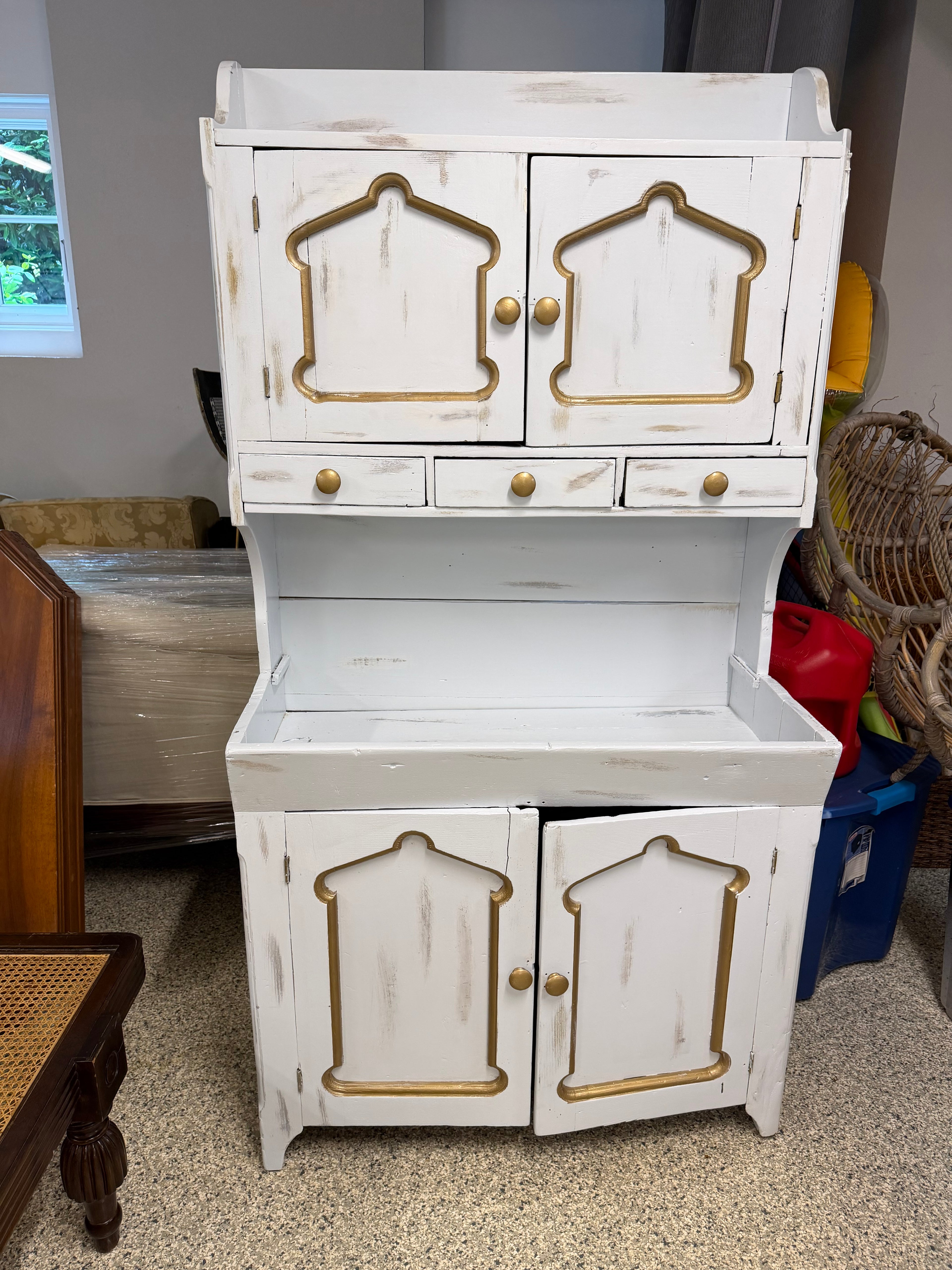 19th C dry sink. Painted sky blue base