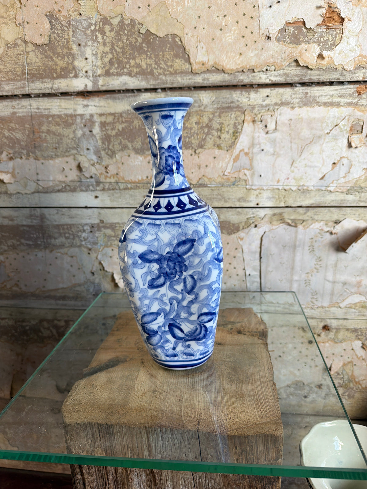 Narrow hand painted neck porcelain vase