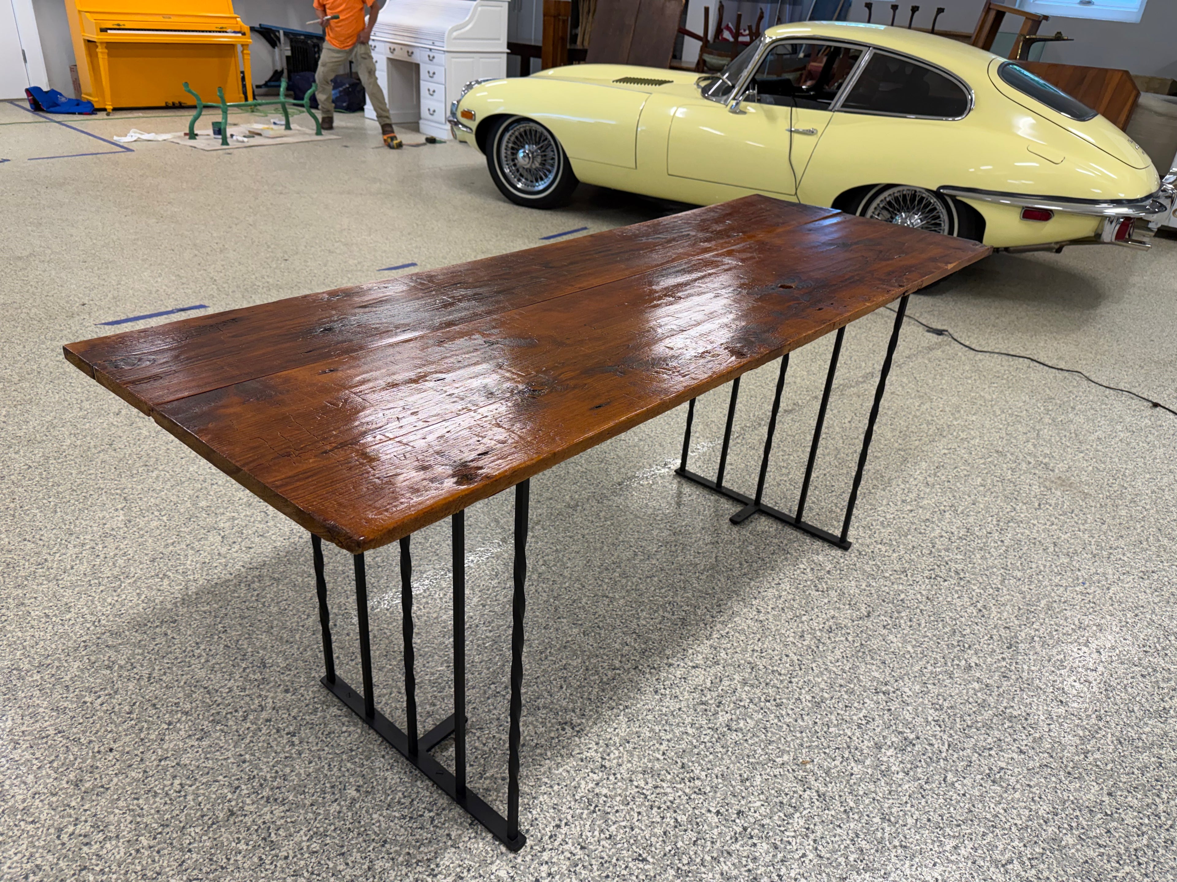 Farmhouse table with cast iron legs
