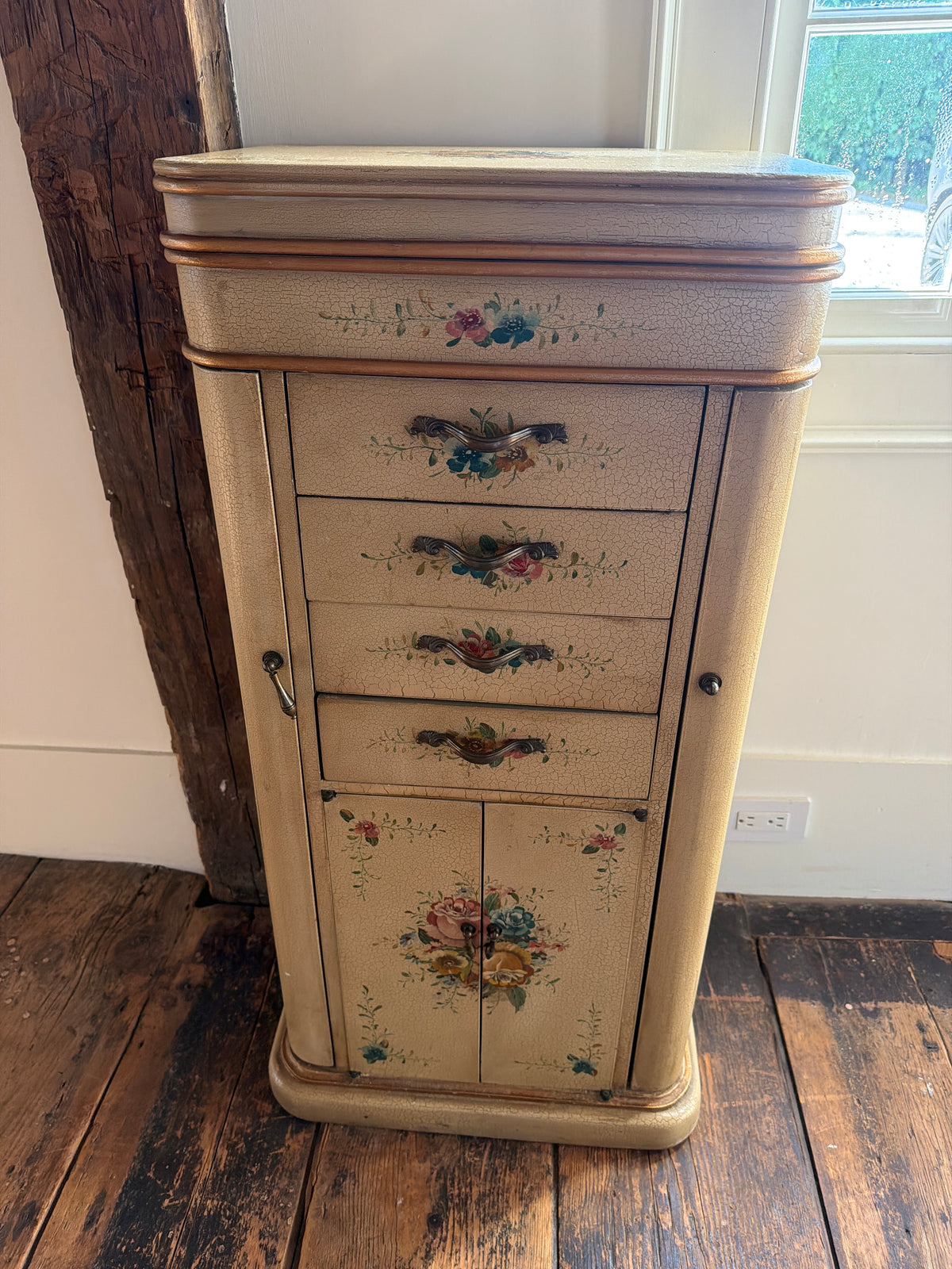 Floral dressing room table with wings.