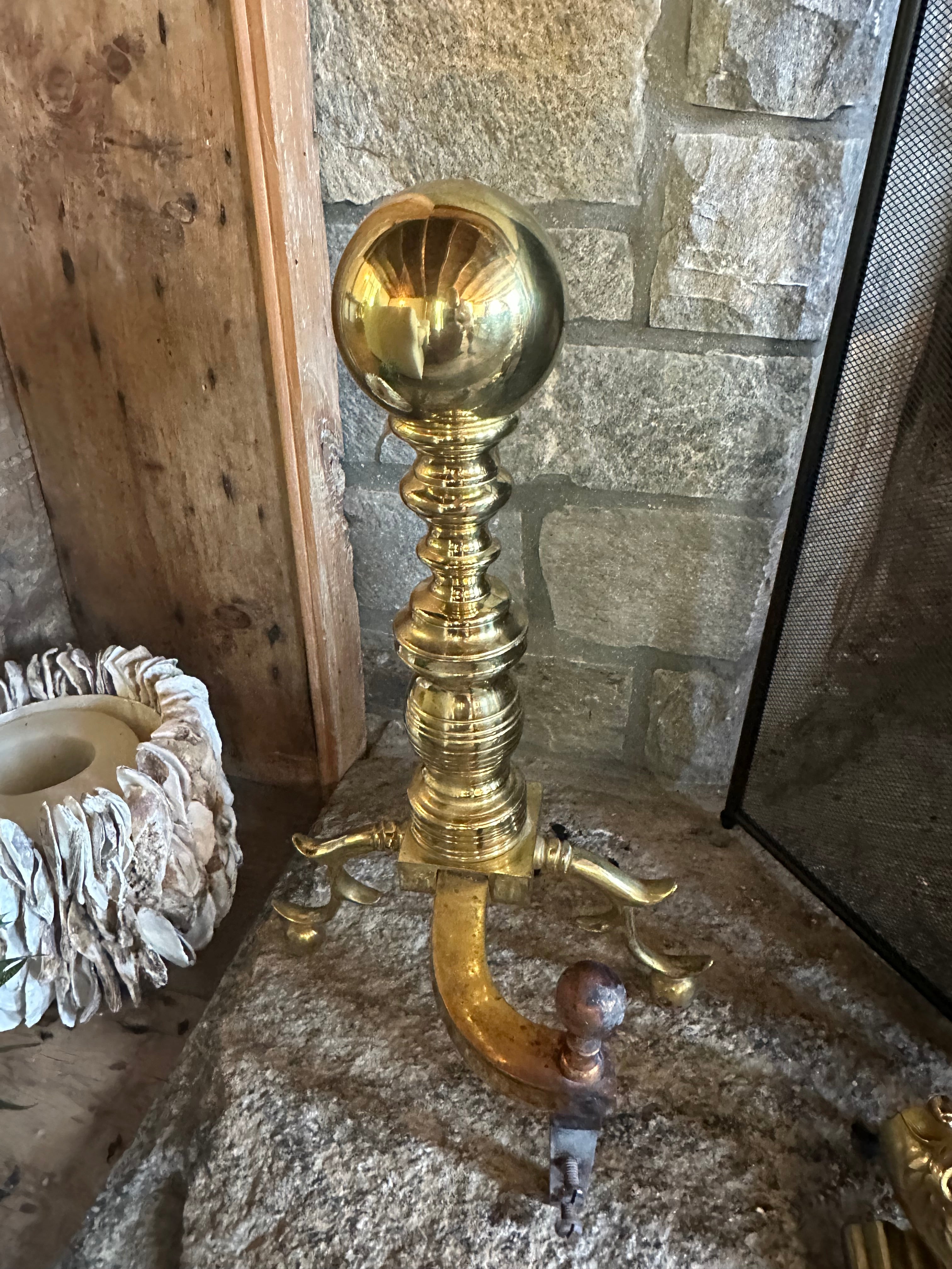 Pair of large brass Andirons