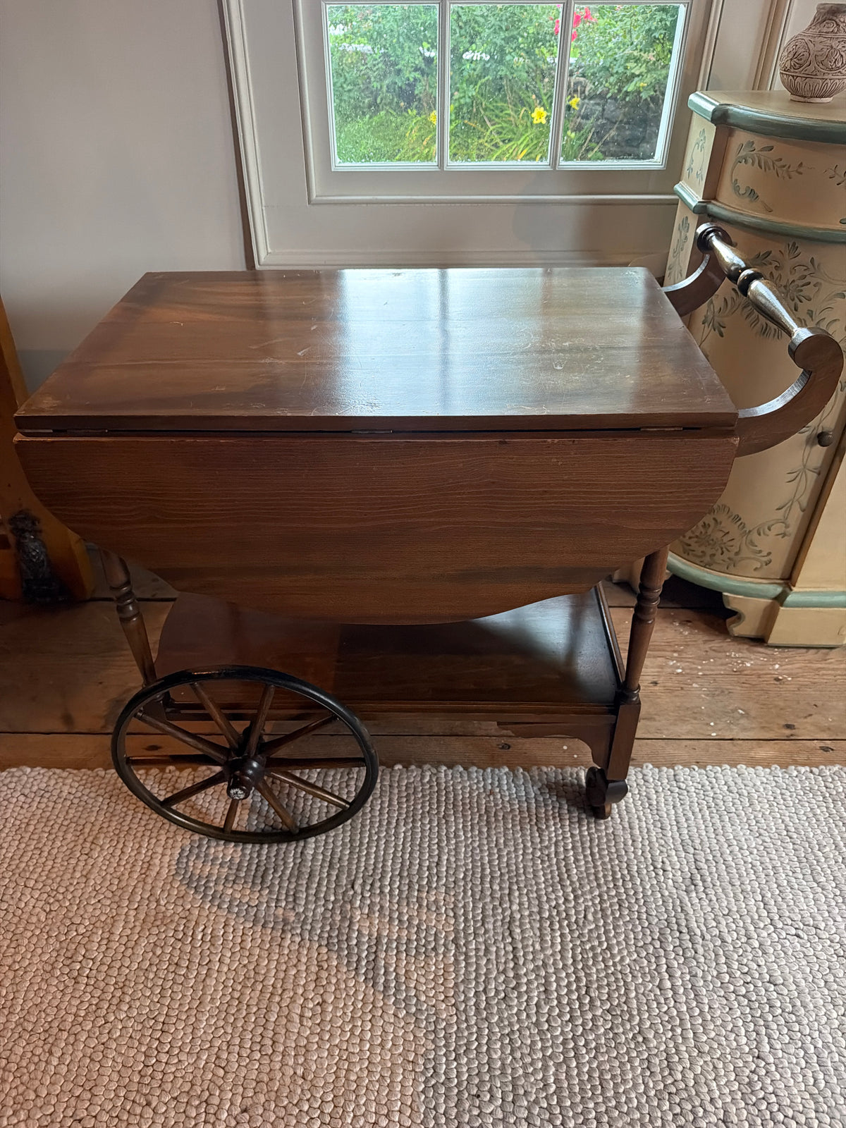 Antique mahogony drop leaf tea trolley