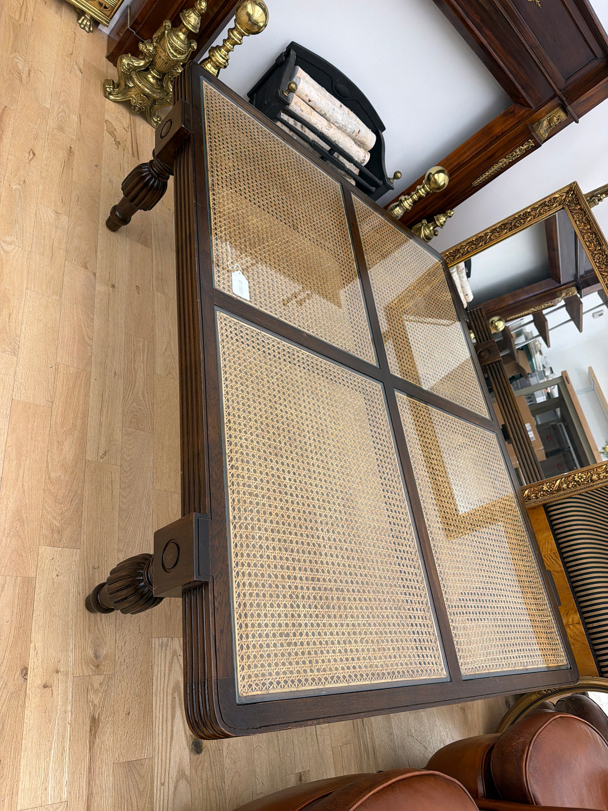 Coffee table, cane, wood and glass. Arthur Umanoff