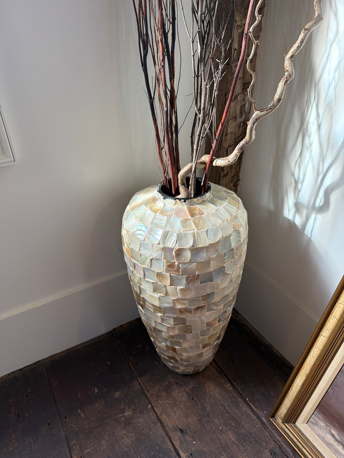Mother of pearl mosaic floor vase