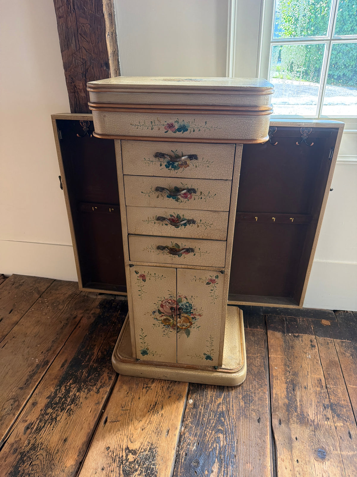 Floral dressing room table with wings.