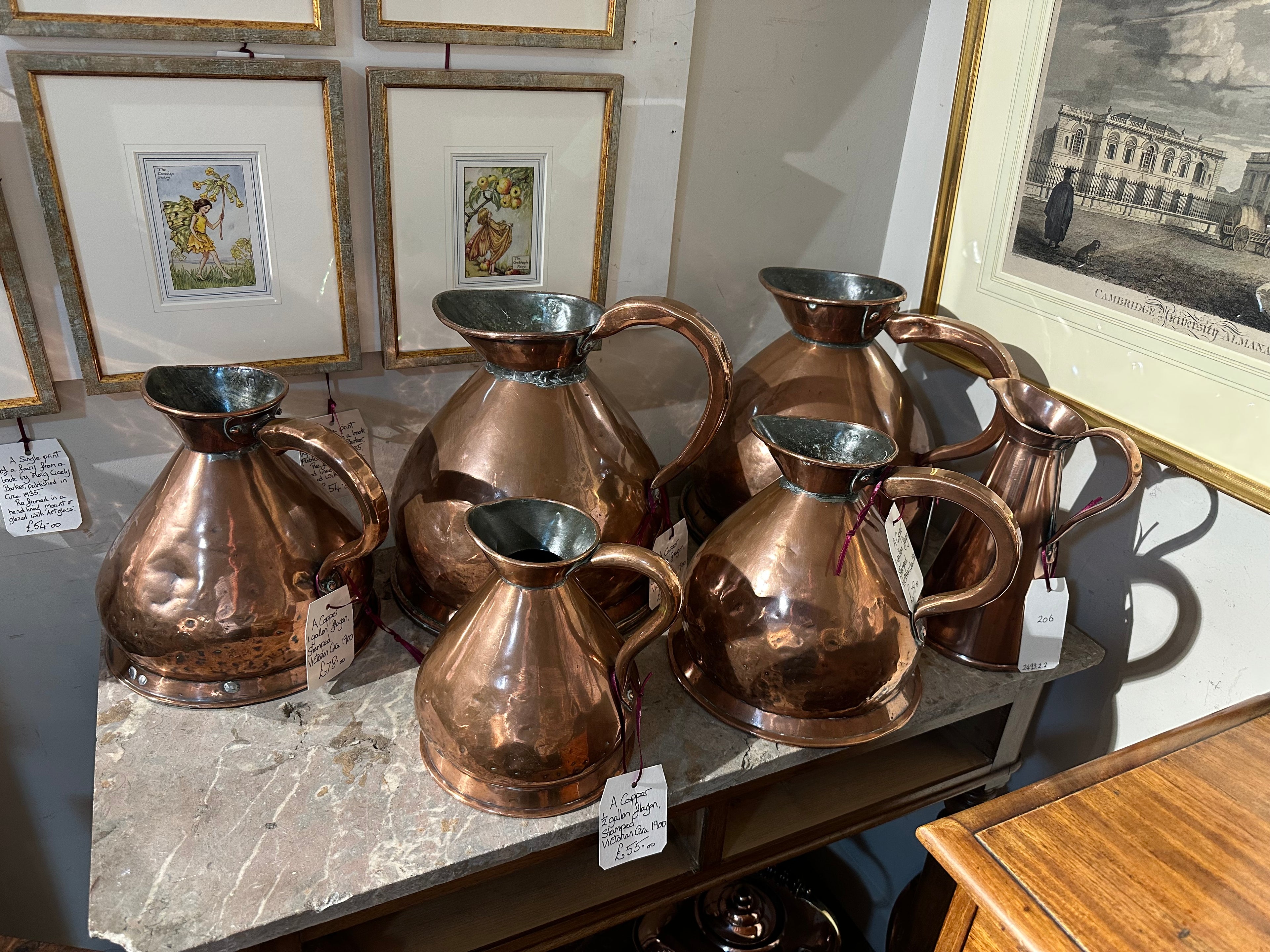 Vintage English copper kitchen pieces.