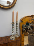 Pair of Airedelso Stone and Chrome candlesticks