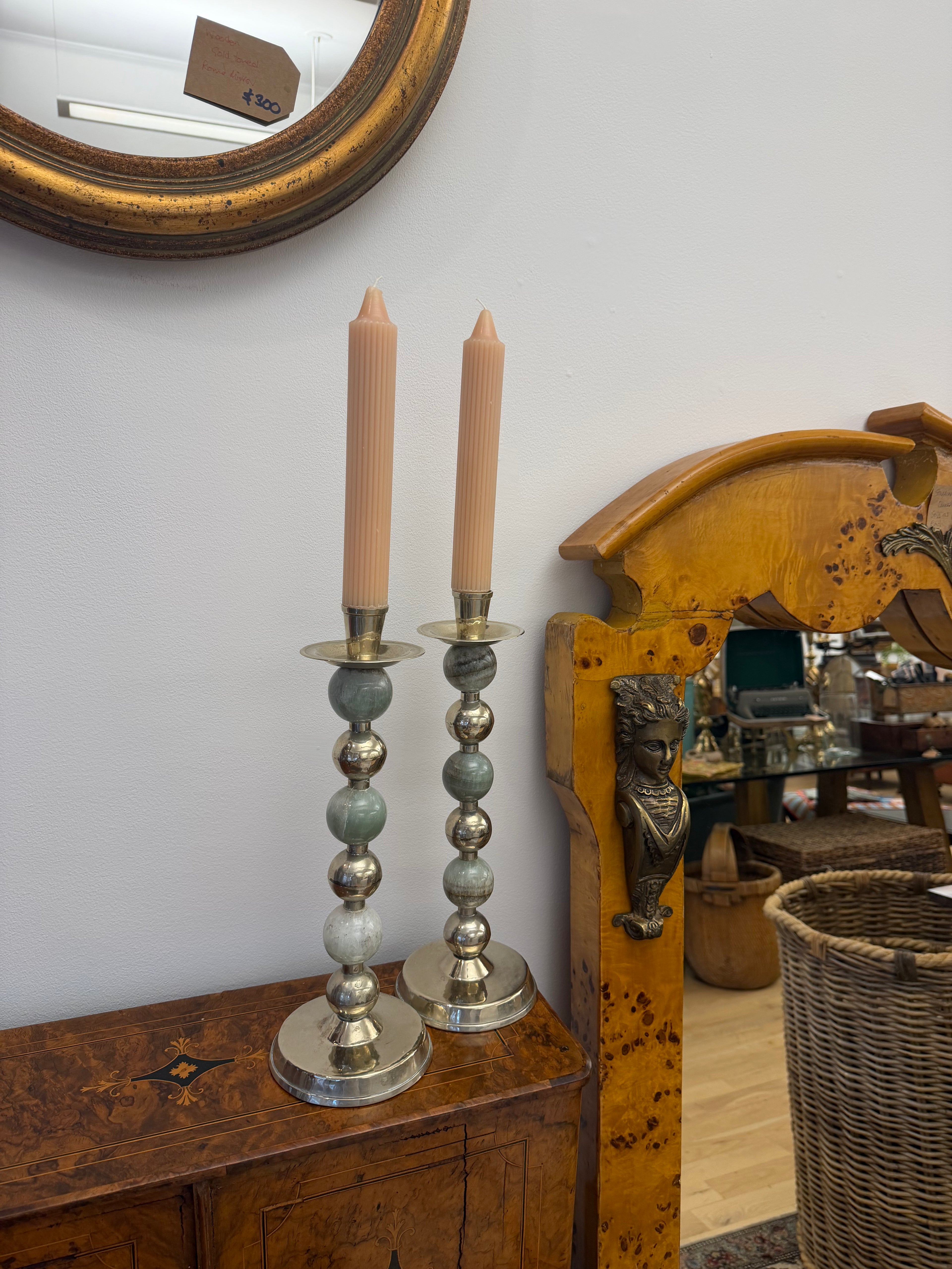 Pair of Airedelso Stone and Chrome candlesticks