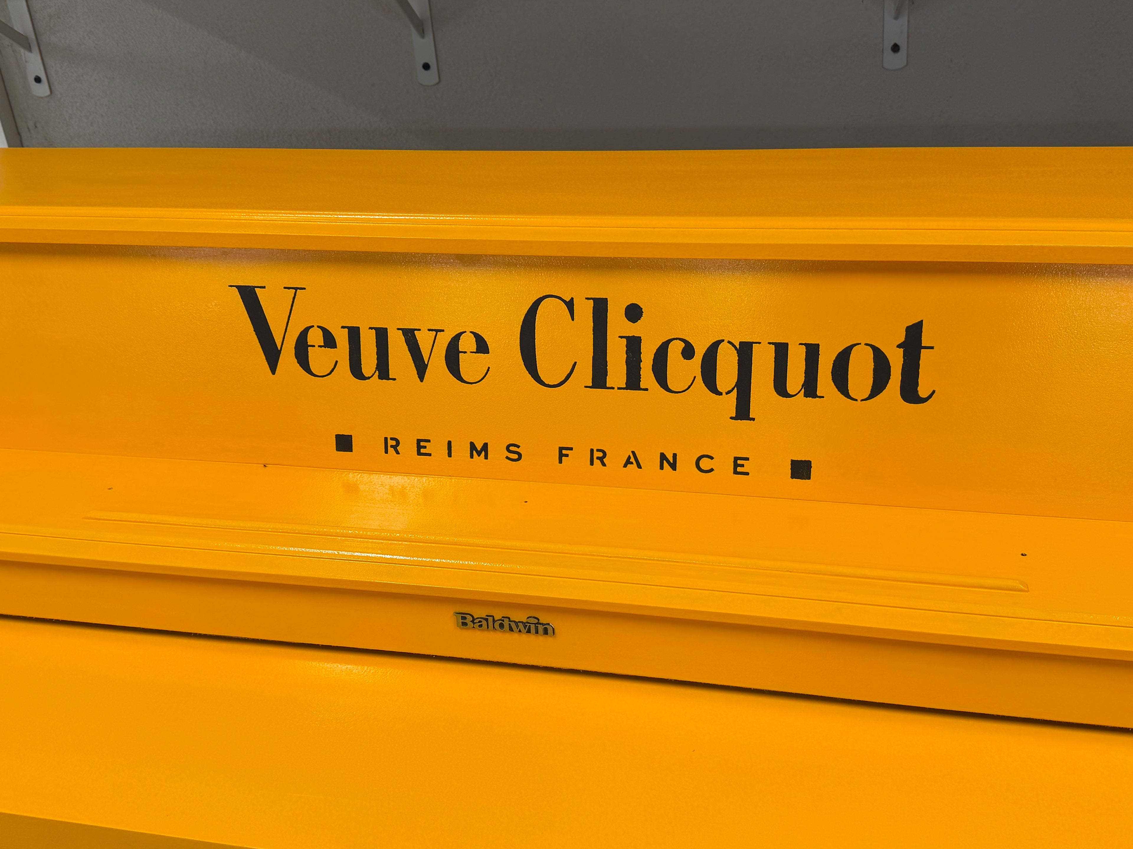 Baldwin piano with Veuve Clicquot design