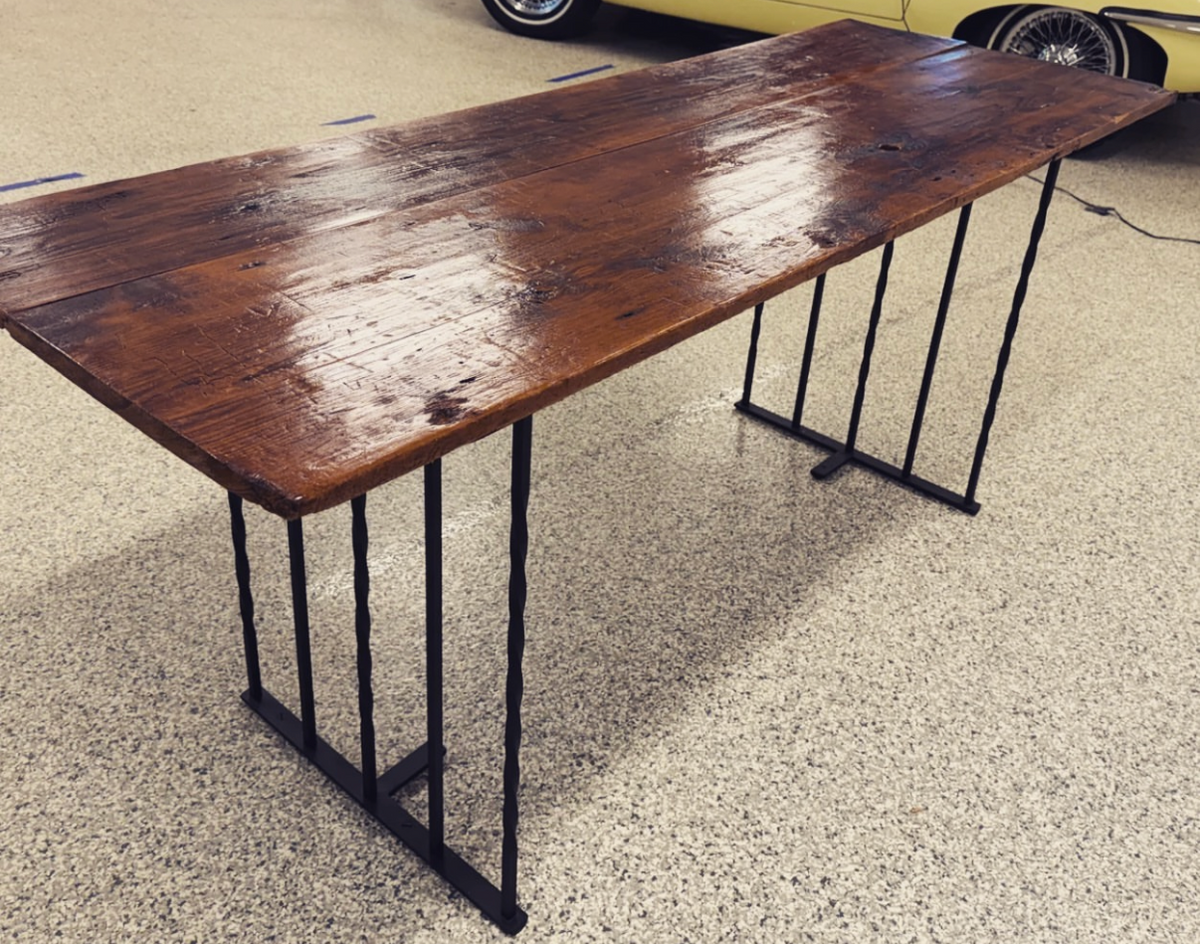 18th century Farmhouse table top with cast iron legs