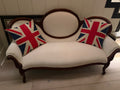 White linen antique settee