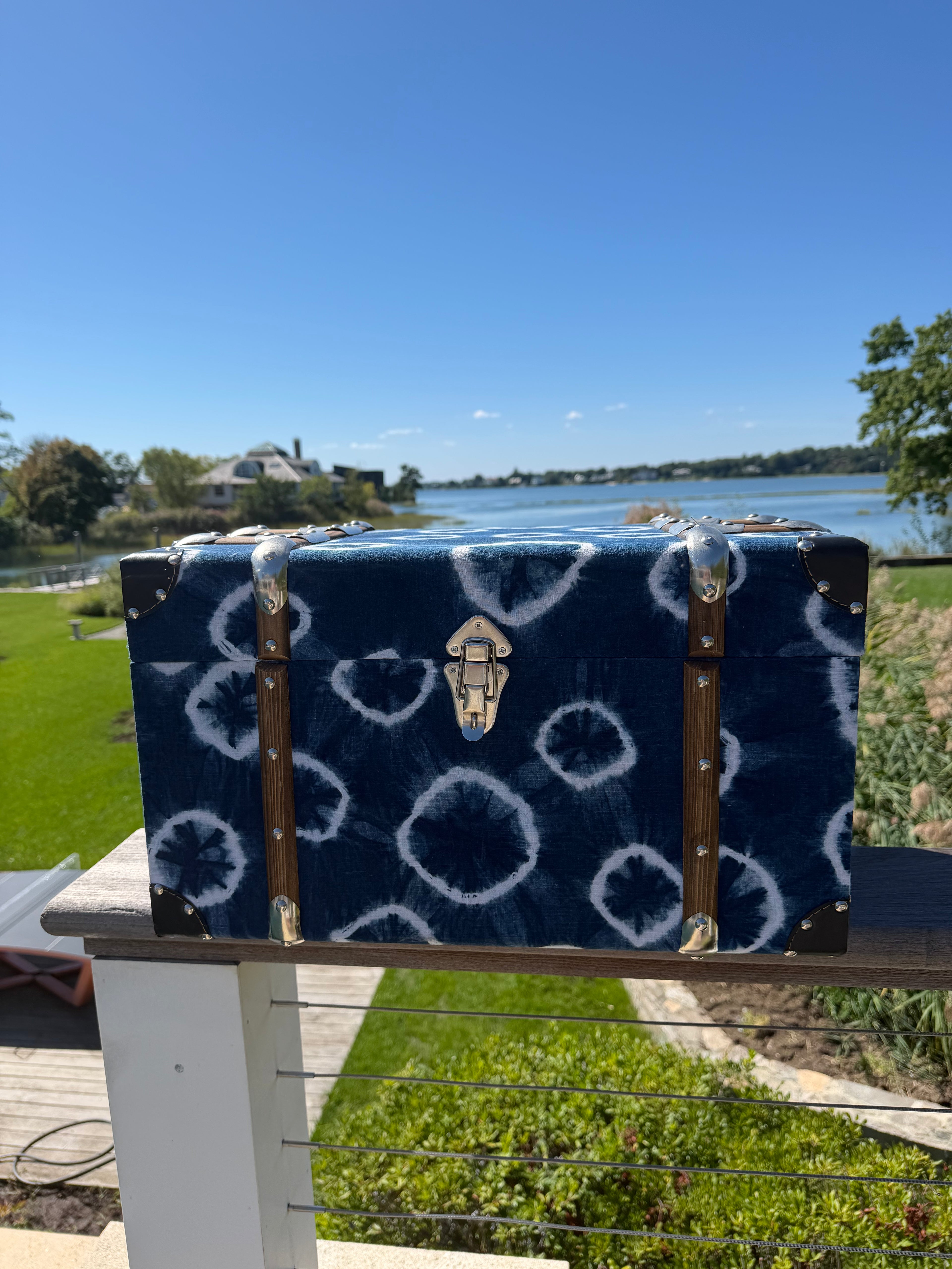 Wood, metal and fabric trinket chest.